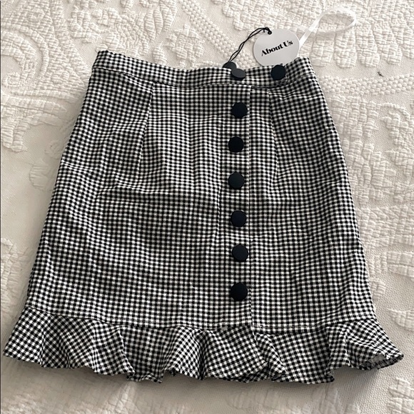 NWT About Us Loren button miniskirt gingham XS - Picture 2 of 5